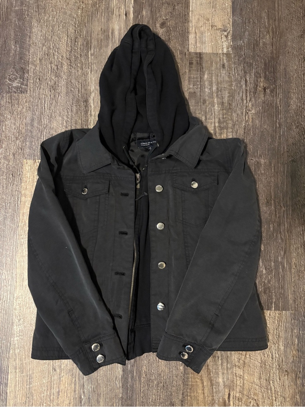 Women’s Jones New York Black Hooded Jacket - Layered Look, Small